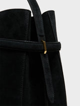 TOTEME - Belted Suede Bucket Bag in Black