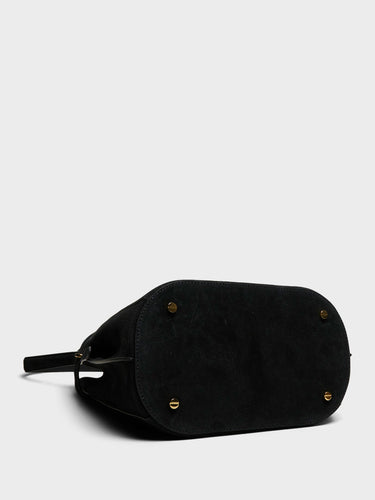 TOTEME - Belted Suede Bucket Bag in Black