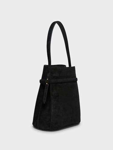 TOTEME - Belted Suede Bucket Bag in Black
