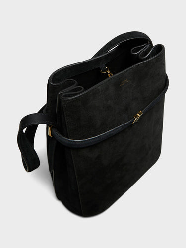 TOTEME - Belted Suede Bucket Bag in Black