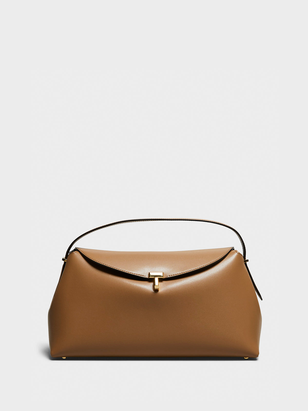 T-Lock Leather Top Handle Bag in Camel