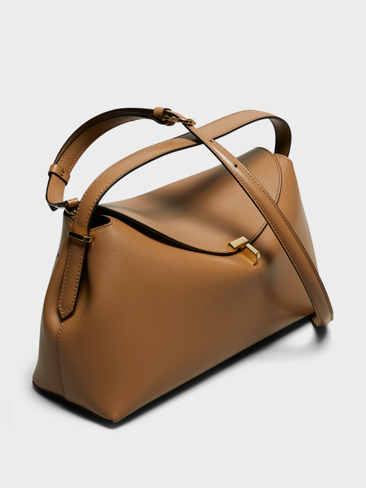 T-Lock Leather Top Handle Bag in Camel