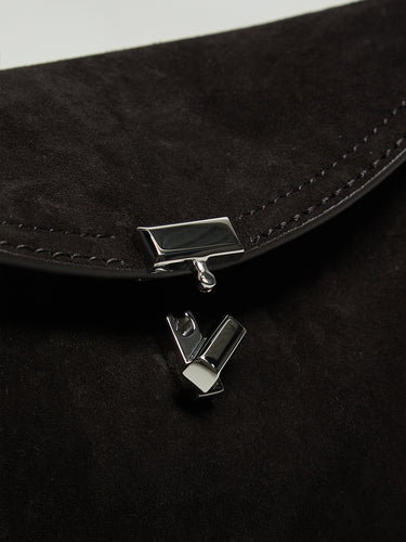 TOTEME - T-Lock Suede Clutch in Espresso