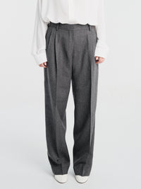 TOTEME - Herringbone Double-Pleat Trousers in Dark Grey Melange