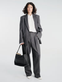 TOTEME - Herringbone Double-Pleat Trousers in Dark Grey Melange