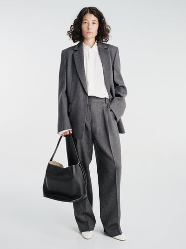 TOTEME - Herringbone Double-Pleat Trousers in Dark Grey Melange