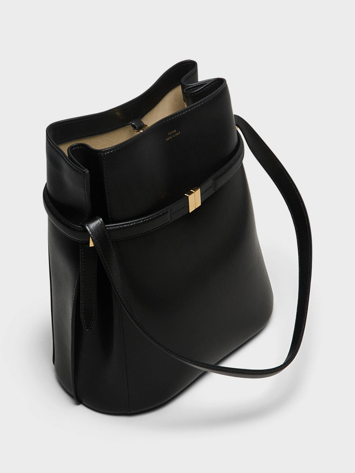 TOTEME - Belted Leather Bucket Bag in Black