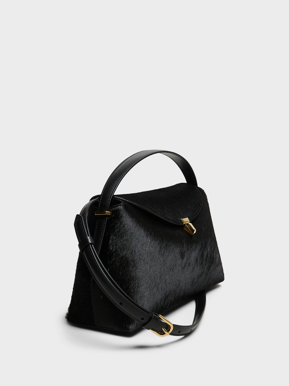 TOTEME - T-Lock Top Handle Bag in Black Pony Hair