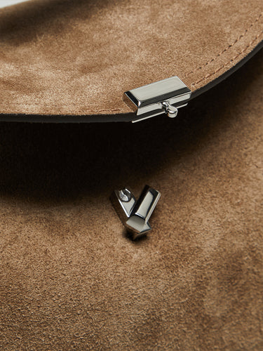 TOTEME - T-Lock Suede Top Handle Bag in Tobacco