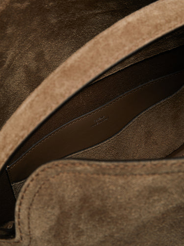 TOTEME - T-Lock Suede Top Handle Bag in Tobacco