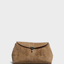 TOTEME - T-Lock Suede Clutch in Tobacco