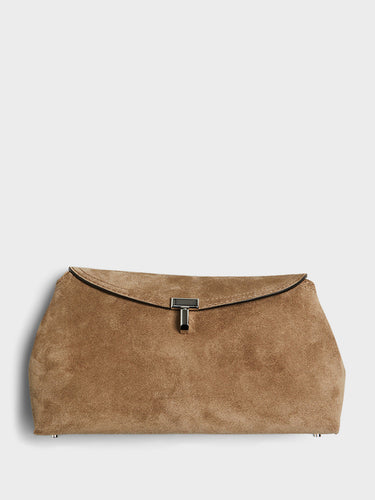TOTEME - T-Lock Suede Clutch in Tobacco