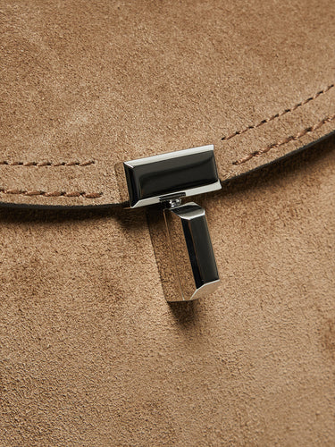TOTEME - T-Lock Suede Clutch in Tobacco