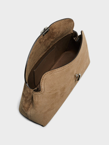 TOTEME - T-Lock Suede Clutch in Tobacco