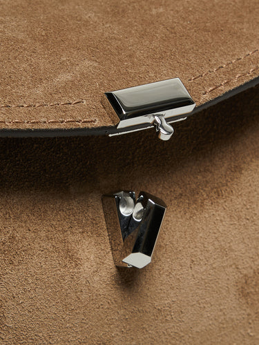 TOTEME - T-Lock Suede Clutch in Tobacco