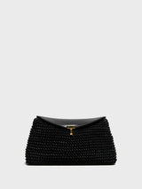 TOTEME - T-Lock Woven-Leather Clutch in Black