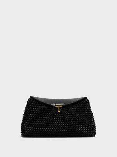 TOTEME - T-Lock Woven-Leather Clutch in Black