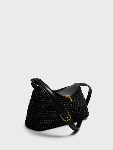 TOTEME - T-Lock Woven-Leather Clutch in Black