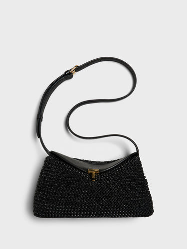 TOTEME - T-Lock Woven-Leather Clutch in Black
