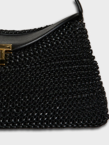 TOTEME - T-Lock Woven-Leather Clutch in Black