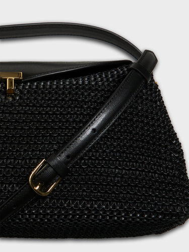 TOTEME - T-Lock Woven-Leather Top Handle Bag in Black