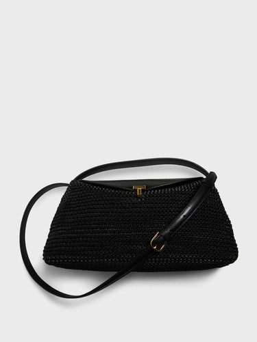 TOTEME - T-Lock Woven-Leather Top Handle Bag in Black