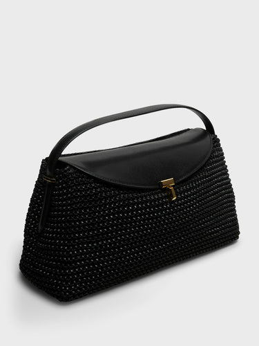 TOTEME - T-Lock Woven-Leather Top Handle Bag in Black