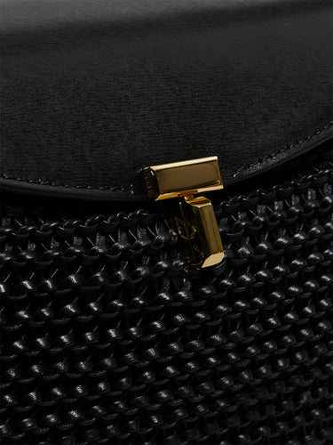 TOTEME - T-Lock Woven-Leather Top Handle Bag in Black
