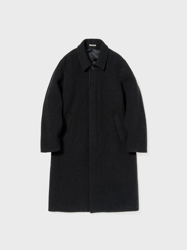 Sponge Bonded Wide Wale Wool Soutien Collar Coat in Black