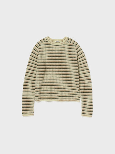 Shetland Wool Cashmere Rib Knit P/O i Ivory Stripe