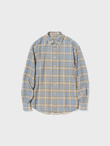 Airy Wool Check Shirt i Lyseblå og Beige