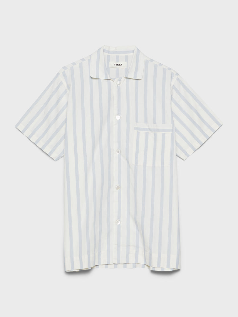 Tekla -  Poplin Pyjamas Short Sleeve Shirt in Needle Stripes