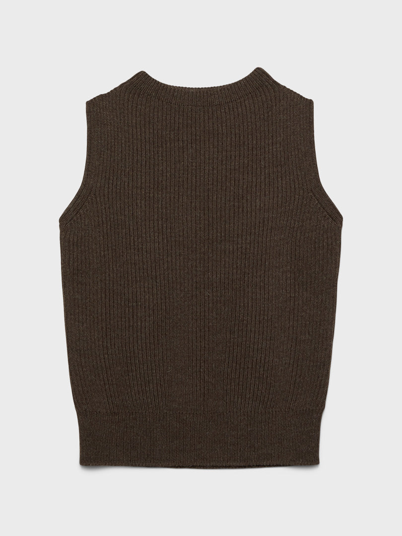 Navy Vest Knitwear in Natural Brown