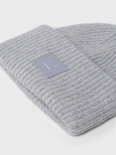 Acne Studios - Large Pansy Face Logo Beanie in Grey Melange