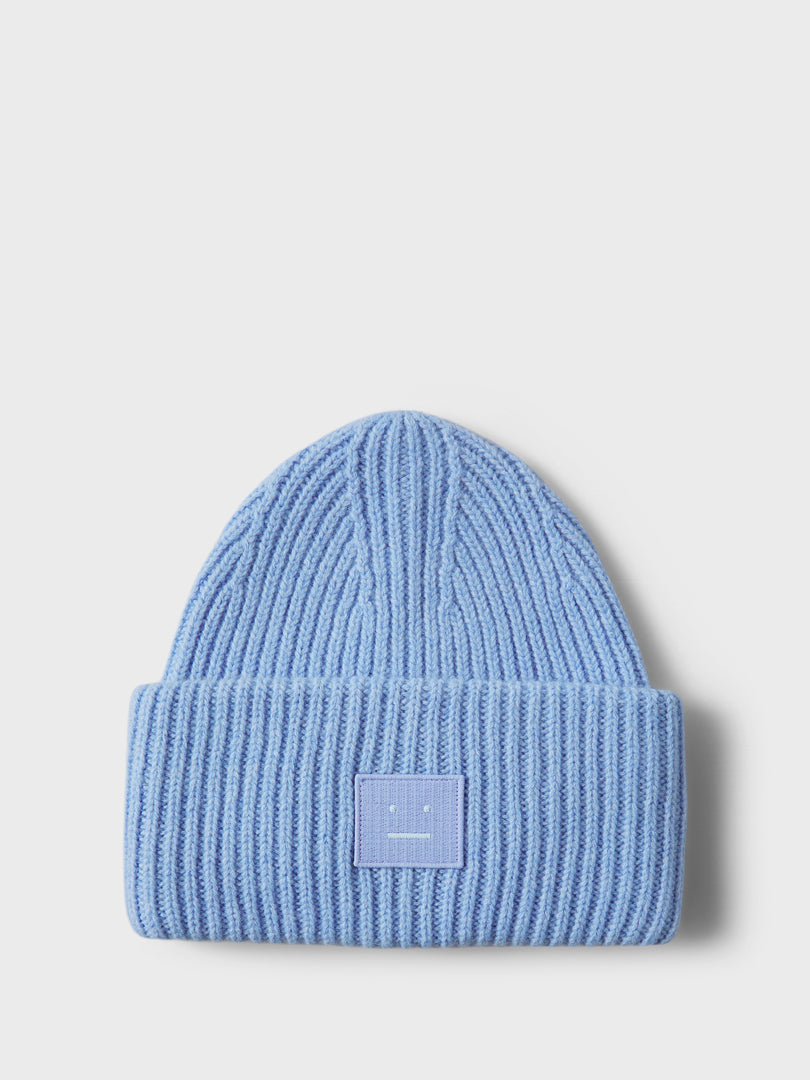 Acne Studios Face - Ribbed Knit Beanie Hat in Cornflower Blue