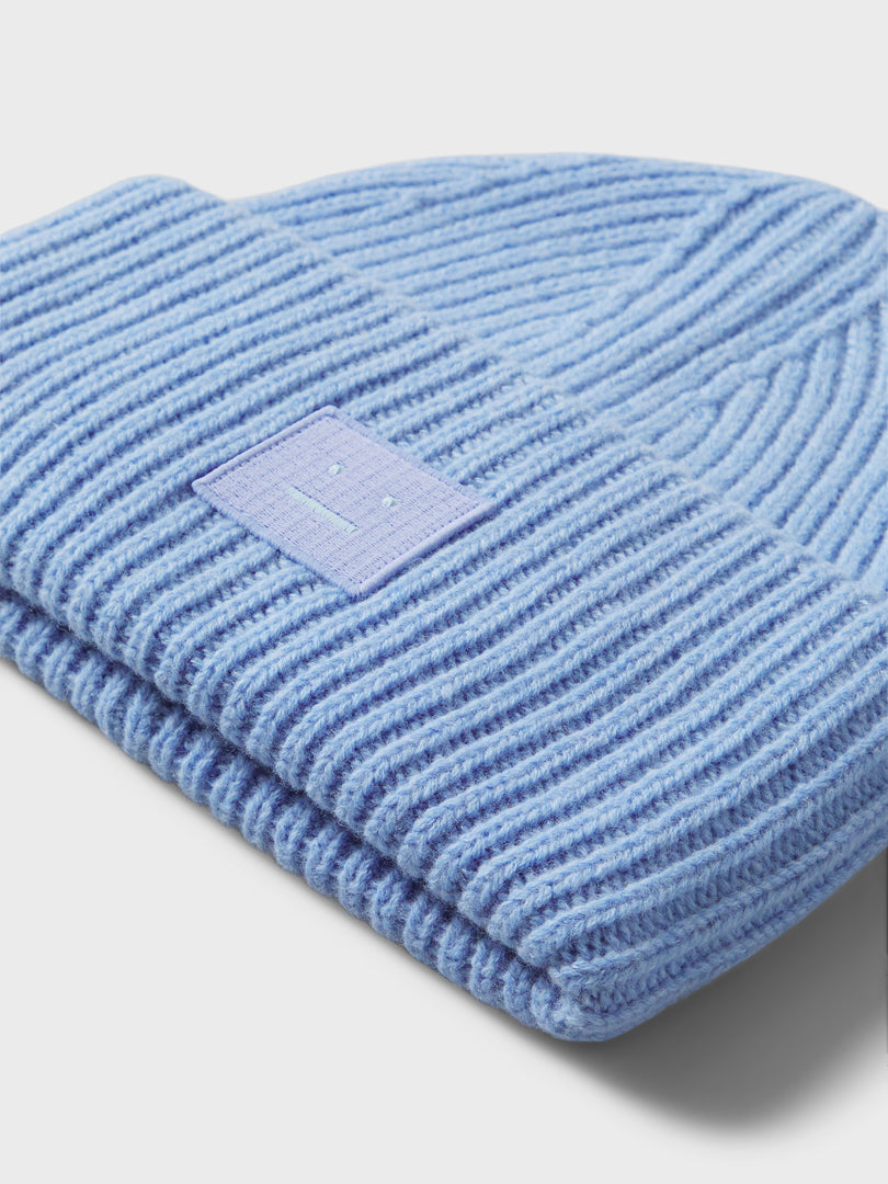 Large Pansy Face Logo Beanie in Cornflower Blue