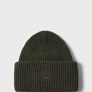 Acne Studios - Large Pansy Face Logo Beanie in Dark Khaki Melange