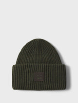 Acne Studios - Large Pansy Face Logo Beanie in Dark Khaki Melange