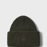 Acne Studios Face - Ribbed Knit Beanie Hat in Dark Khaki Melange