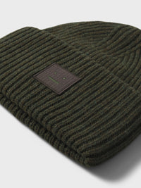 Acne Studios - Large Pansy Face Logo Beanie in Dark Khaki Melange