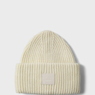 Acne Studios Face - Ribbed Knit Beanie Hat in Oatmeal Melange