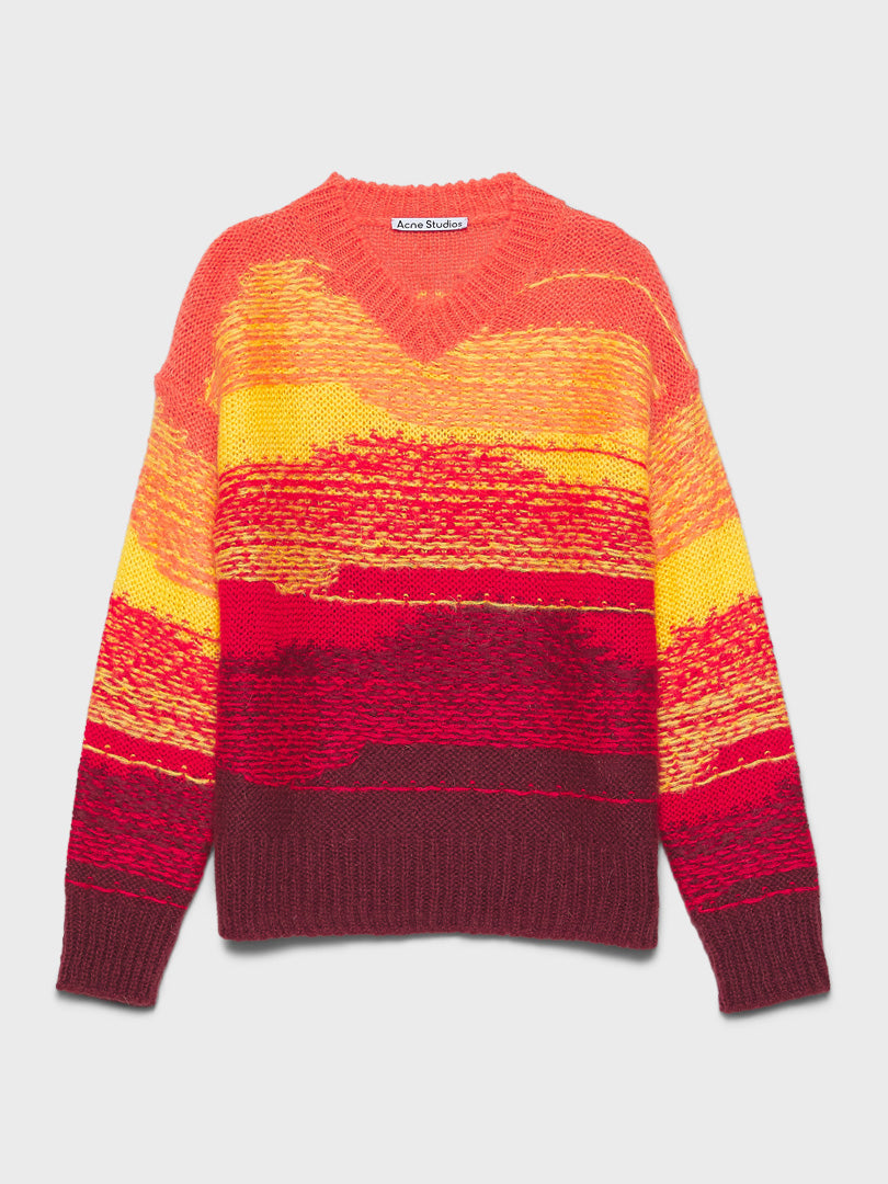 Gradient Knit Sweater in Coral Red and Burgundy