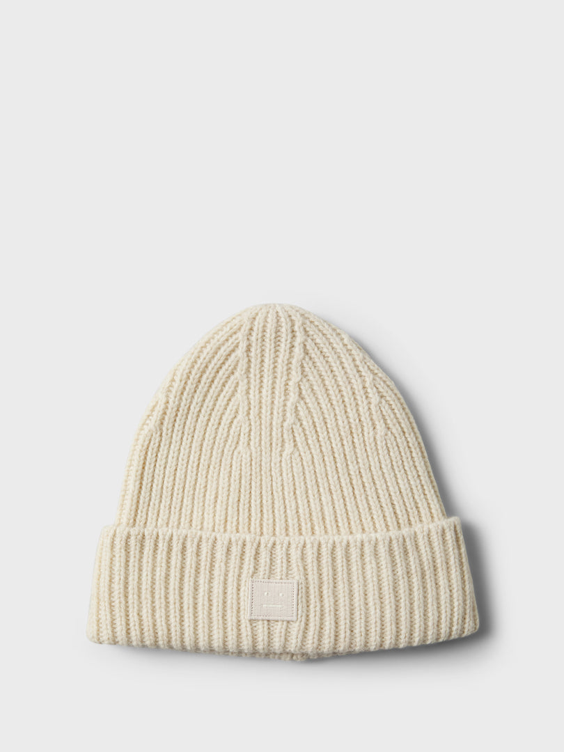 Acne Studios Face - Ribbed Beanie Hat in Oatmeal Melange