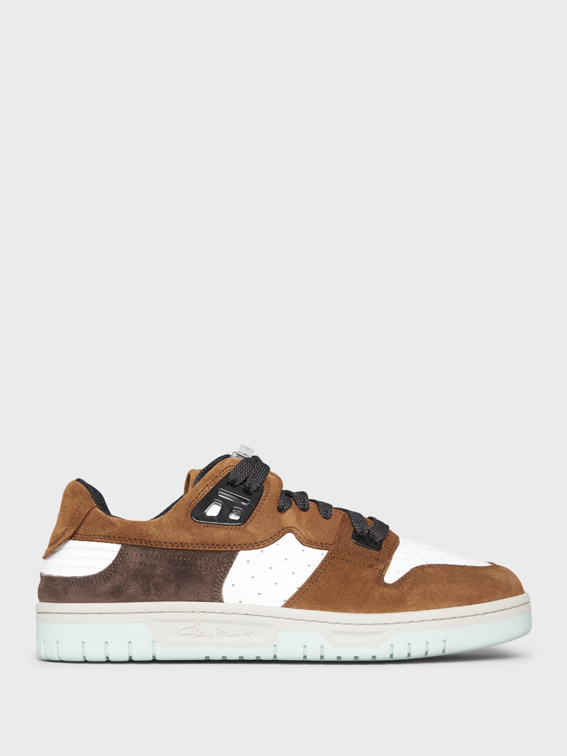 Acne Studios - Low Top Basket Leather Sneakers in White and Brown