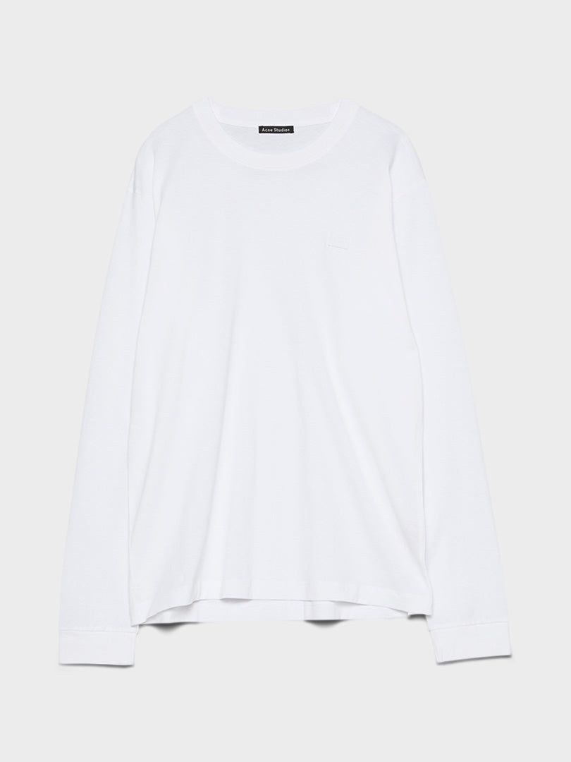 Acne Studios Face - Elwood Face Long Sleeved Tee in Optic White