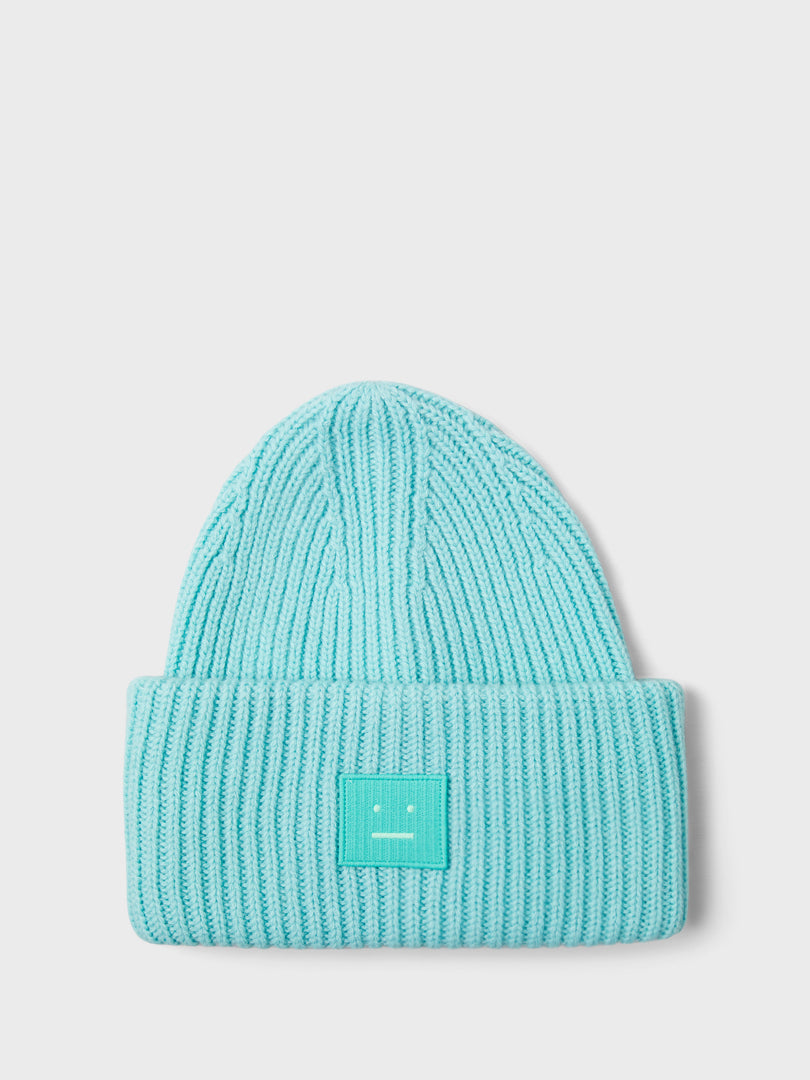 Acne Studios Face - Ribbed Knit Beanie Hat in Turquoise Blue