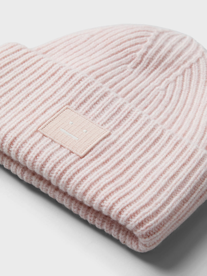 Large Pansy Face Logo Beanie in Faded Pink Melange