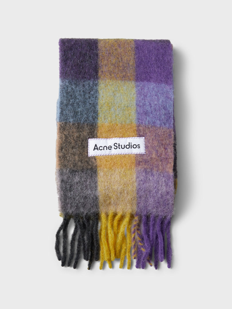 Acne Studios - Mohair Checked Scarf in Grey, Yellow and Purple