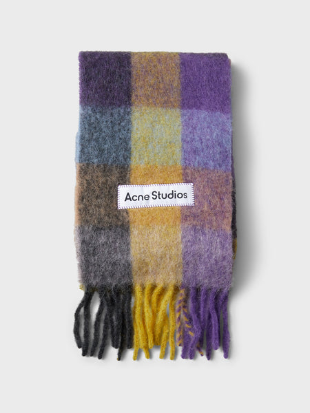 Acne Studios - Mohair Checked Scarf in Grey, Yellow and Purple ...