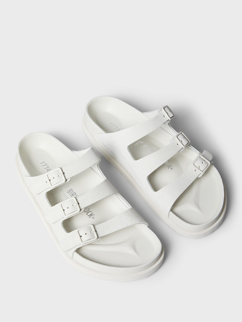 Narrow Florida Suede Leather Sandals in Bone